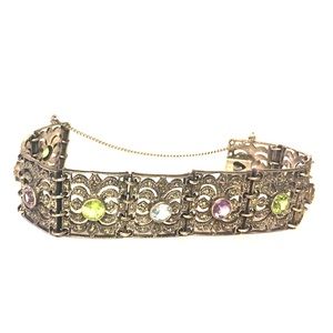 Vintage Style Sterling Silver Bracelet With Gems